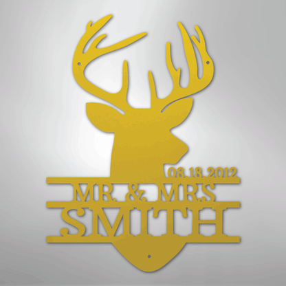Deer Head Family Name Sign | Personalized Steel Wall Art | Made in USA