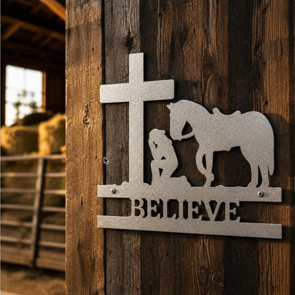 Kneeling Cowgirl Monogram Sign | Personalized Steel Wall Art | Made in USA