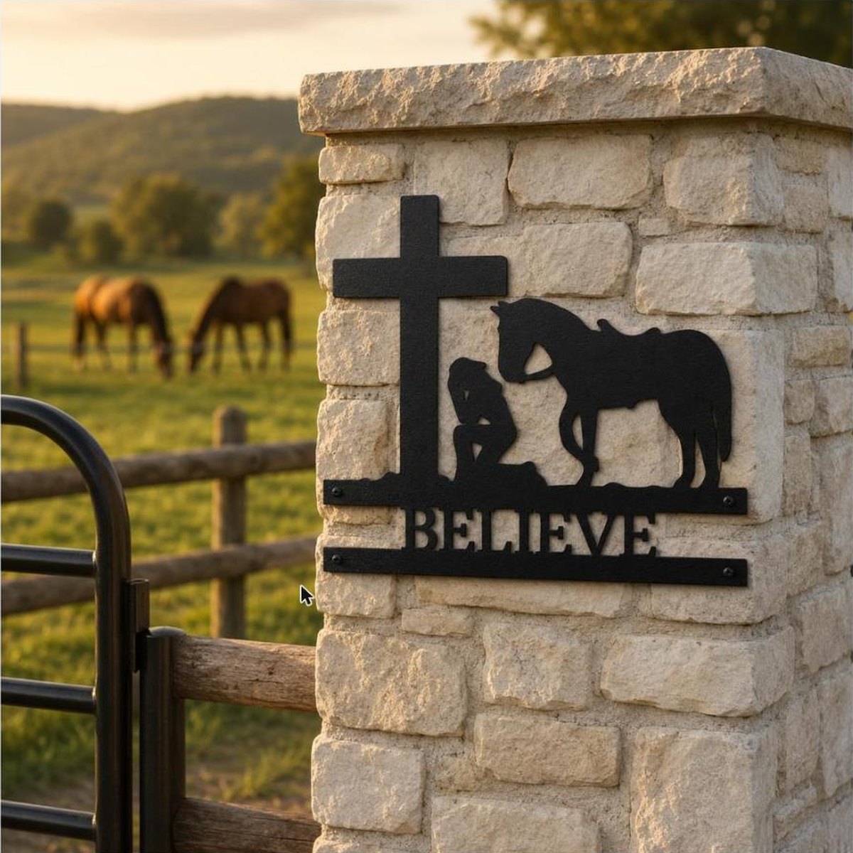 Kneeling Cowgirl Monogram Sign | Personalized Steel Wall Art | Made in USA