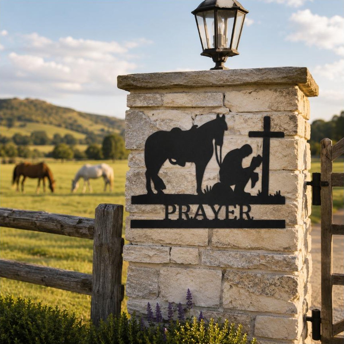 Kneeling Cowboy Monogram Sign | Personalized Steel Wall Art | Made in USA