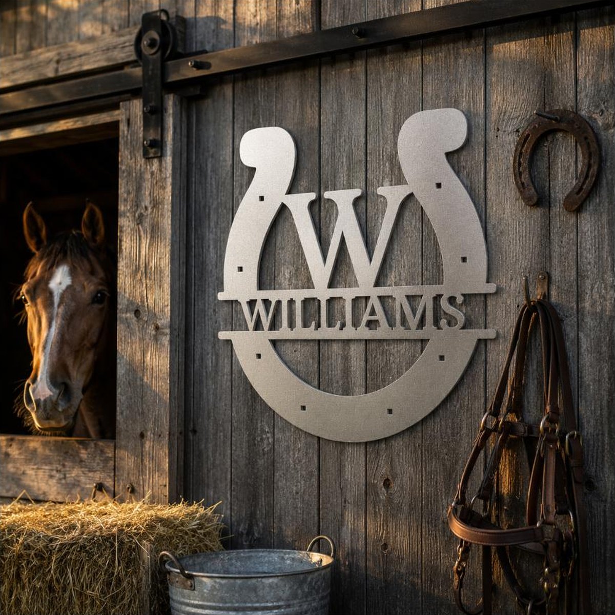 Custom Horseshoe Monogram Sign | Personalized Steel Wall Art | Made in USA