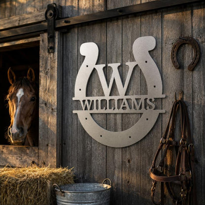 Custom Horseshoe Monogram Sign | Personalized Steel Wall Art | Made in USA