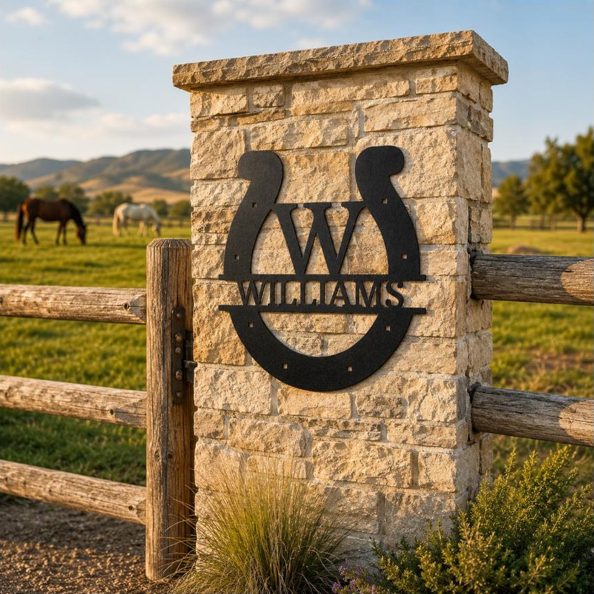 Custom Horseshoe Monogram Sign | Personalized Steel Wall Art | Made in USA