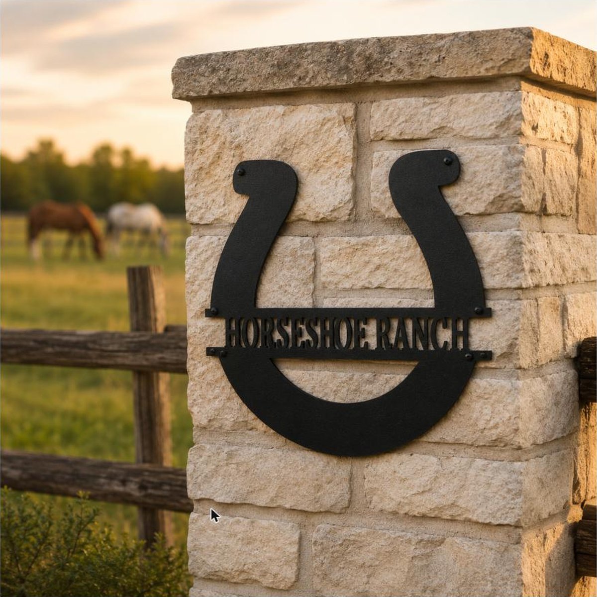 Simple Horseshoe Monogram Sign | Personalized Steel Wall Art | Made in USA