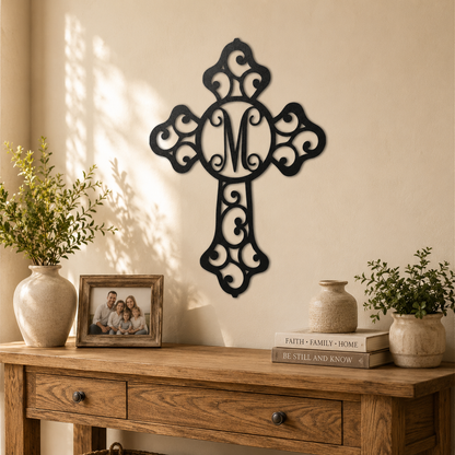 Initial Cross Monogram Sign | Personalized Steel Wall Art | Made in USA