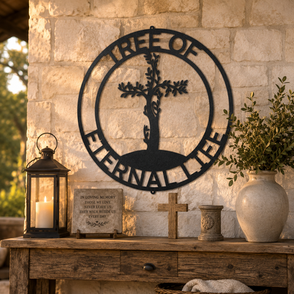Cross Tree Monogram Sign | Personalized Steel Wall Art | Made in USA