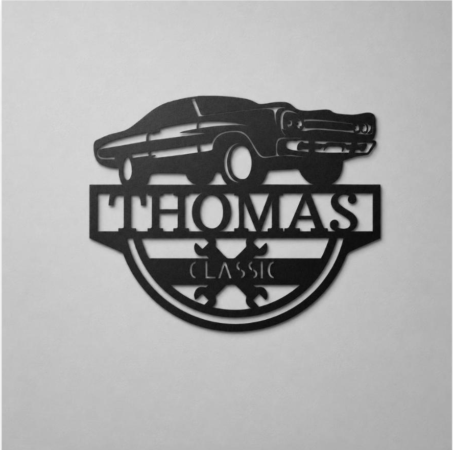 Timeless Car Monogram Sign | Personalized Steel Wall Art | Made in USA