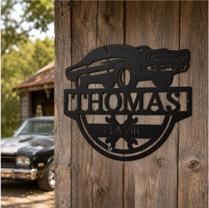 Timeless Car Monogram Sign | Personalized Steel Wall Art | Made in USA