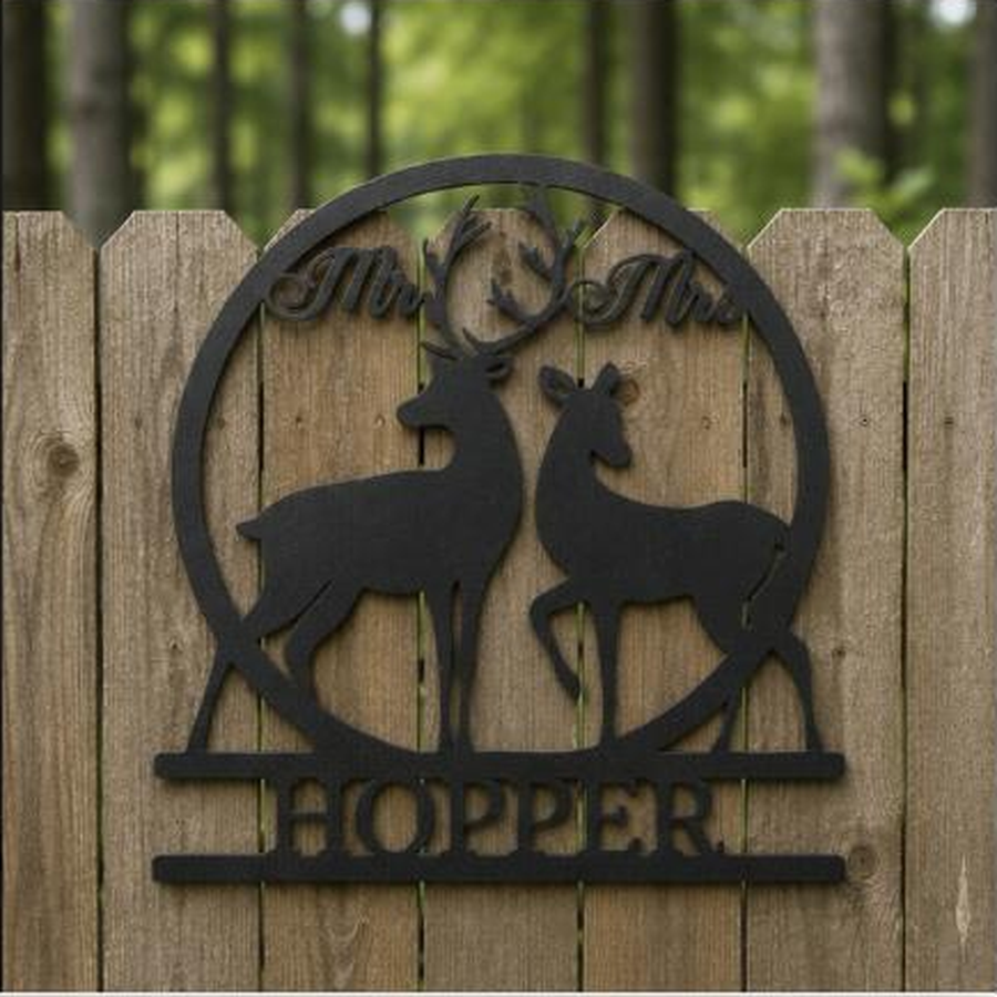 Mr and Mrs Deer Monogram Sign | Personalized Steel Wall Art | Made in USA