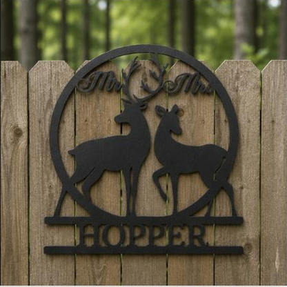Mr and Mrs Deer Monogram Sign | Personalized Steel Wall Art | Made in USA