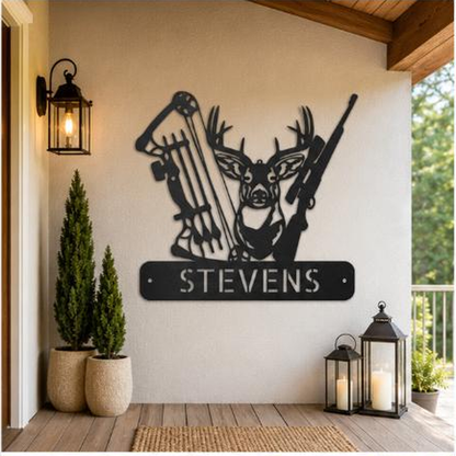 Deer Hunter Monogram Sign | Personalized Steel Wall Art | Made in USA