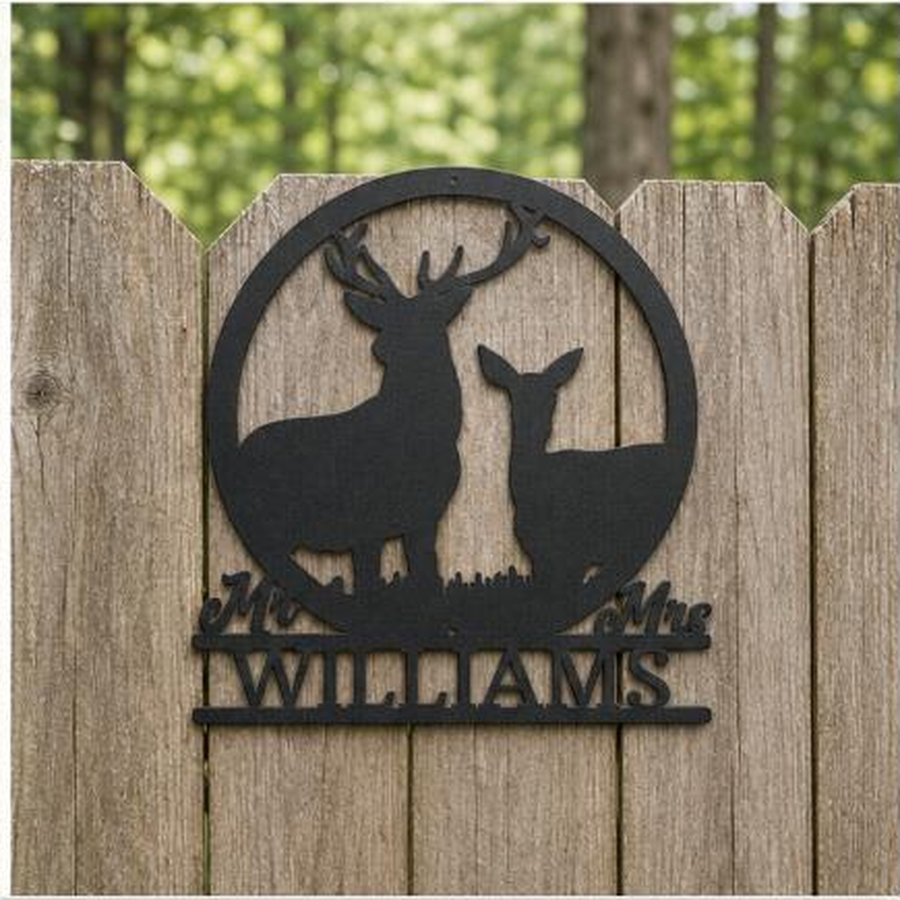 Stag and Doe Monogram Sign | Personalized Steel Wall Art | Made in USA