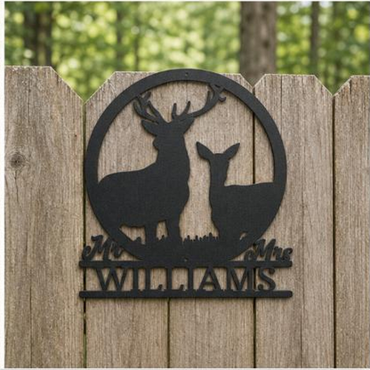 Stag and Doe Monogram Sign | Personalized Steel Wall Art | Made in USA