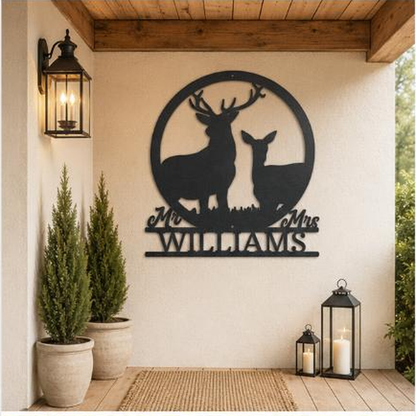 Stag and Doe Monogram Sign | Personalized Steel Wall Art | Made in USA