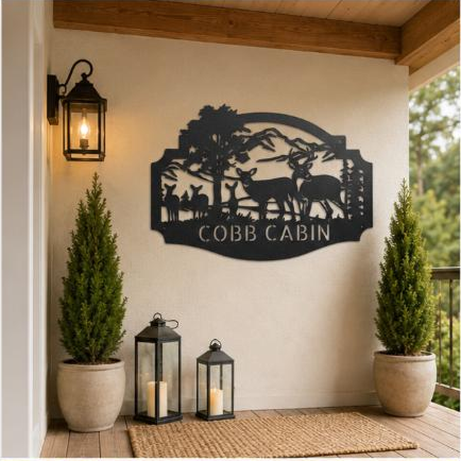 Deer Family Monogram Sign | Personalized Steel Wall Art | Made in USA