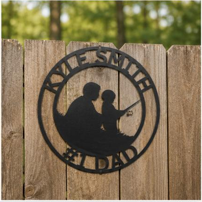 Father and Son Fishing Monogram Sign | Personalized Steel Wall Art | Made in USA
