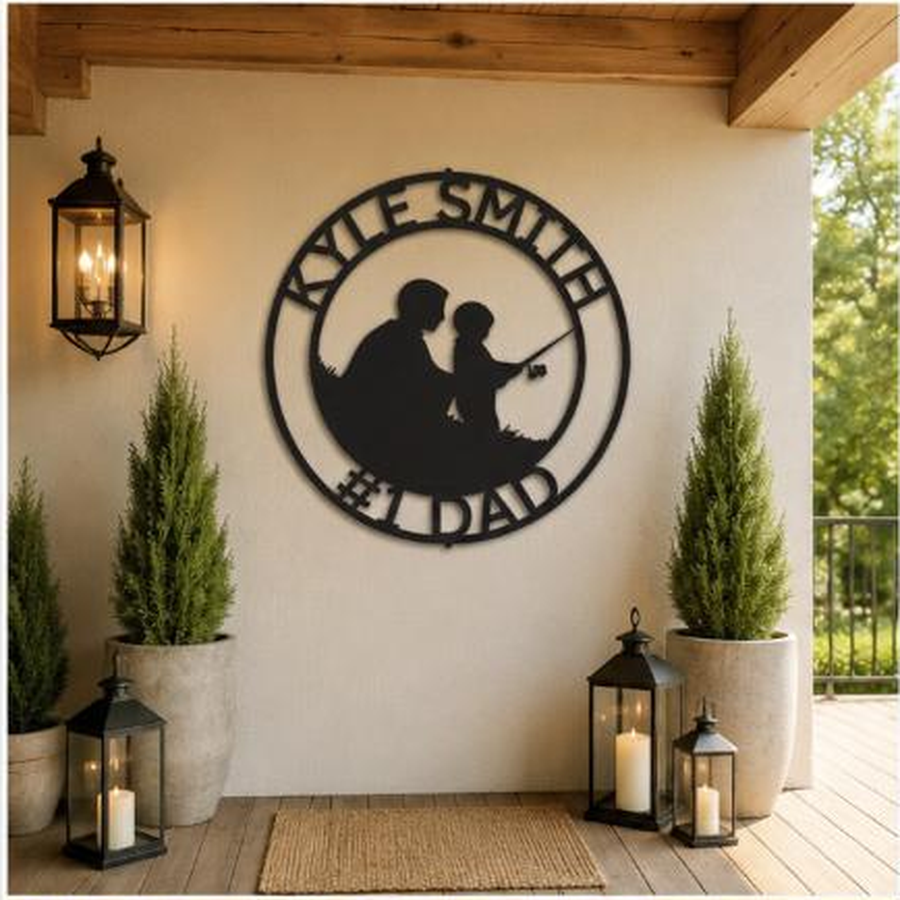 Father and Son Fishing Monogram Sign | Personalized Steel Wall Art | Made in USA