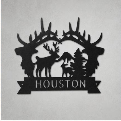 Big Antler Monogram Sign | Personalized Steel Wall Art | Made in USA