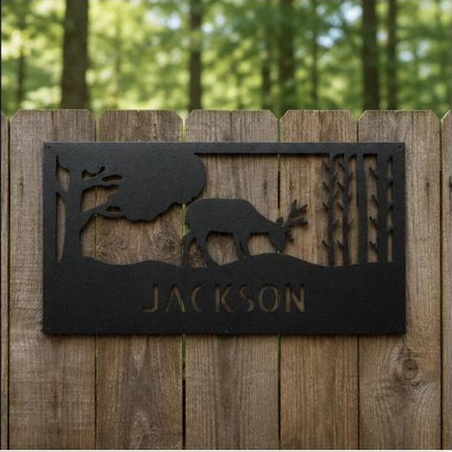 Grazing Deer Monogram Sign | Personalized Steel Wall Art | Made in USA