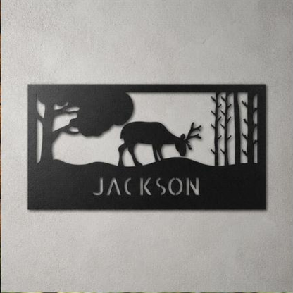 Grazing Deer Monogram Sign | Personalized Steel Wall Art | Made in USA