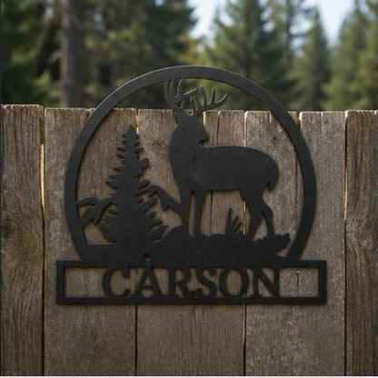 Outdoor Buck Monogram Sign | Personalized Steel Wall Art | Made in USA
