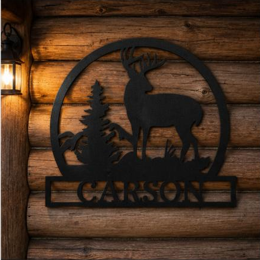 Outdoor Buck Monogram Sign | Personalized Steel Wall Art | Made in USA