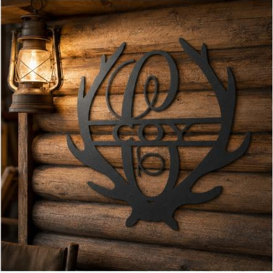 Antler Monogram Sign | Personalized Steel Wall Art | Made in USA